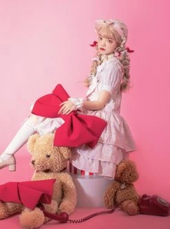 Cream Cat Series Cute Soft Girl Daily Ruffled Bow Kitten Print Sweet Lolita Dress -MIMY Lolita Shop 5 500x672 227