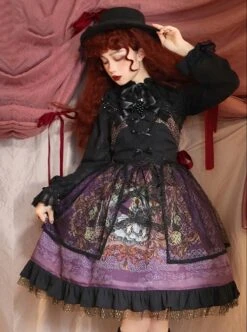 Grape Lace Vintage Grape Embellished Bow Detachable Belt Ruffle Hem Gothic Lolita Sleeveless Dress -MIMY Lolita Shop 5 500x672 23