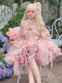 Gem Princess Series Sweet Girly Jacquard Rose Garden Everlasting Flower Lace Fishbone Sweet Lolita Sleeveless Dress -MIMY Lolita Shop 5 500x672 231