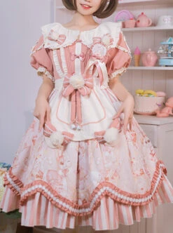Crown Kitten Series Doll Collar Pink Sweet Lolita Puff Short Sleeve Dress -MIMY Lolita Shop 5 500x672 233