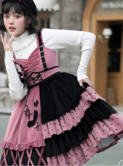 Exploding Raspberry Series JSK Autumn Winter Retro Color Matching Sweet Lolita Sling Dress And Top Set -MIMY Lolita Shop 5 500x672 240