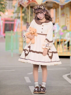Coffee Bears Series OP Doll Collar Sweet Lolita Autumn Winter Apricot Long Sleeve Dress -MIMY Lolita Shop 5 500x672 241