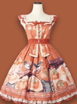 Persimmon Printing JSK Chinese Style Sweet Lolita Short Style Sling Dress -MIMY Lolita Shop 5 500x672 246