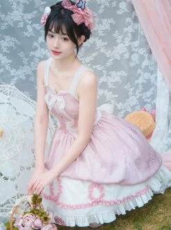 Throbbing Series Rose Print Cute Girly Pink Bud Summer Sweet Lolita Sleeveless Dress -MIMY Lolita Shop 5 500x672 250