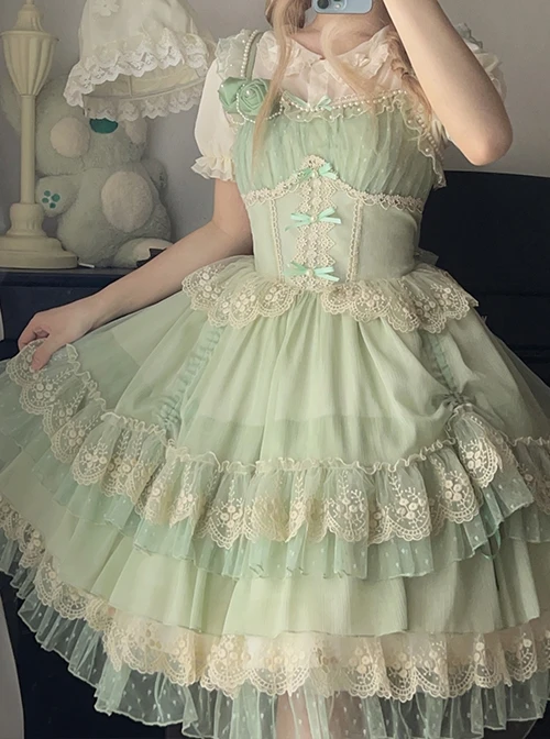 Annie Tea Party Series Ribbon Bowknot Princess Style Gorgeous Lace Girl Dreamy Sweet Lolita Sleeveless Dress 5 Annie Tea Party Series Ribbon Bowknot Princess Style Gorgeous Lace Girl Dreamy Sweet Lolita Sleeveless Dress - Image 3