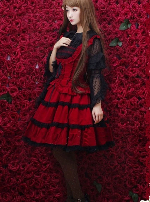 Red Corduroy Gothic Lolita Sling Dress 4 Red Corduroy Gothic Lolita Sling Dress - Image 2