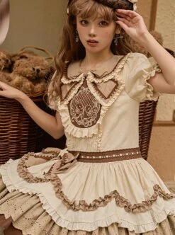 Cream Rabbit Series Cute Daily Bowknot Design Neckline Exquisite Rabbit Embroidery Petal Hem Lace Decoration Sweet Lolita Puff Sleeve Dress -MIMY Lolita Shop 5 500x672 260