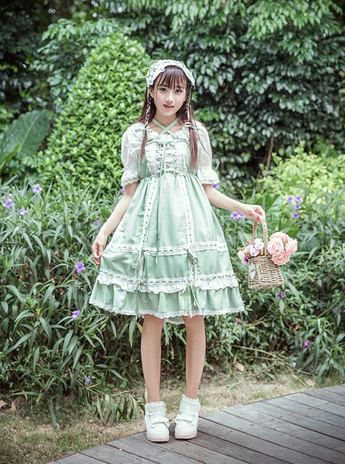 Cute Lace-up Bowknot Lace Sweet Lolita Sling Backless Dress 3 Cute Lace-up Bowknot Lace Sweet Lolita Sling Backless Dress