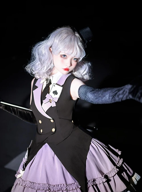 Phantom Thief Magician Series Tuxedo Playing Cards Halloween Playing Song Uniforms Sweet Lolita Vest Necktie Sleeveless Dress Set 3 Phantom Thief Magician Series Tuxedo Playing Cards Halloween Playing Song Uniforms Sweet Lolita Vest Necktie Sleeveless Dress Set