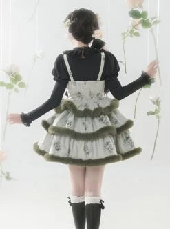 Painting Dreams Forest Elf Series Morandi Forest Green Plush Little Cape Elegant Sweet Multi-Tiered Fluffy Sweet Lolita Dress JSK Set -MIMY Lolita Shop 5 500x672 276