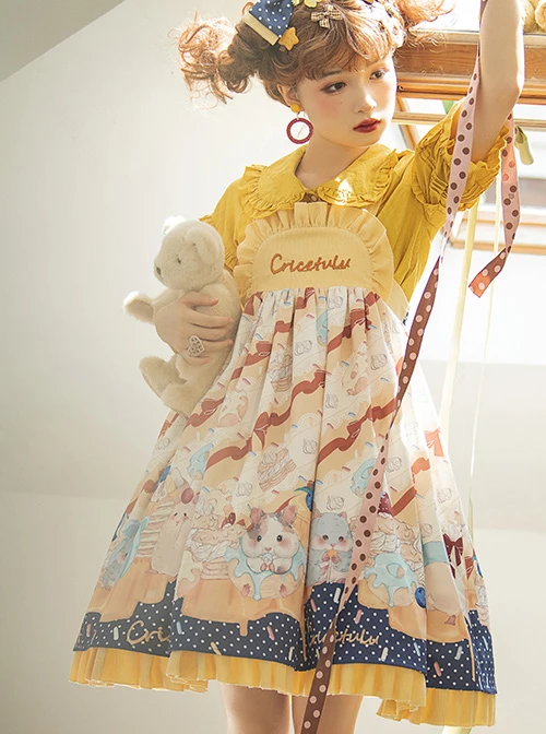 Cute Hamster Printing Yellow JSK Sweet Lolita Sling Dress 6 Cute Hamster Printing Yellow JSK Sweet Lolita Sling Dress - Image 4