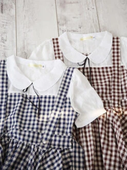 Pastoral Style Lattice Fake Two Pieces Sweet Lolita Short Sleeves Dress -MIMY Lolita Shop 5 500x672 280