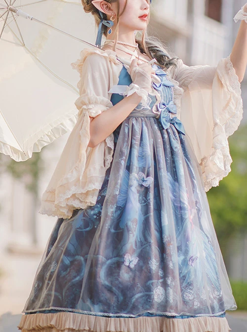 Moonlit Forest Series JSK Blue Chiffon Sweet Lolita Sling Dress 4 Moonlit Forest Series JSK Blue Chiffon Sweet Lolita Sling Dress - Image 2