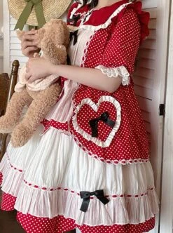 Runaway Sweetheart Series OP Doll Collar Wavy Hem Sweet Lolita Red Cute Short Sleeve Cake Dress -MIMY Lolita Shop 5 500x672 294