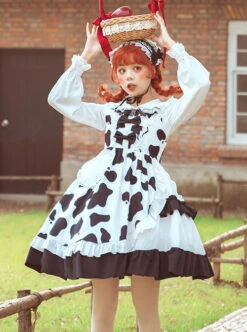 Creamy Cookies Series JSK Milk Cow Printing Sweet Lolita Sling Dress -MIMY Lolita Shop 5 500x672 308