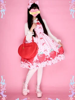 MIMY Lolita Shop 23 Bowknot Big Strawberries Sweet Lolita Sling Dress