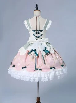 Cheese Strawberry Daily Series Pink Green Fresh Color Matching Irregular Hem Spring JSK Sweet Lolita Sleeveless Dress Set -MIMY Lolita Shop 5 500x672 330