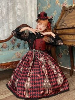 Red Queen Series Cool Girls Black-Red Stitching Plaid Print Gothic Lolita Sleeveless Dress -MIMY Lolita Shop 5 500x672 35
