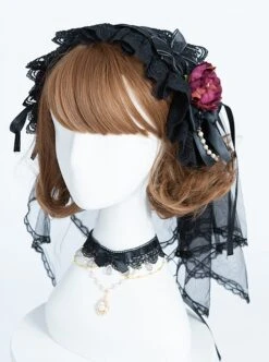 Day Night Light Series Gorgeous Noble Elegant Palace Style Dark Black Gothic Lolita Black Wedding Dress Veil Full Set -MIMY Lolita Shop 5 500x672 37
