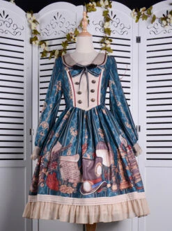 Travelers Series OP Printing Retro Classic Lolita Long Sleeve Dress -MIMY Lolita Shop 5 500x672 371