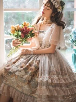 Bunny Sunflower Print Bow-Knot Waist Frenulum Polka Dot Ruffle Smock Classic Lolita Sleeveless Dress -MIMY Lolita Shop 5 500x672 378