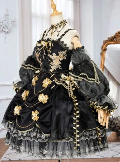 Golden Lily Series JSK Retro Elegant Palace Style Gothic Lolita Black And Golden Sling Dress -MIMY Lolita Shop 5 500x672 39