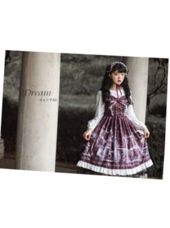 Lost Dreams Series JSK Bowknot Retro Printing Darkness Gothic Lolita Sling Dress -MIMY Lolita Shop 5 500x672 42
