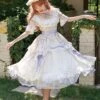 Edwardian Collar Bowknot Decoration Puff Sleeves Lace Ruffles Exquisite Printing Mosaic Crystal Yarn Classic Lolita Short-Sleeved Dress -MIMY Lolita Shop 5 500x672 460