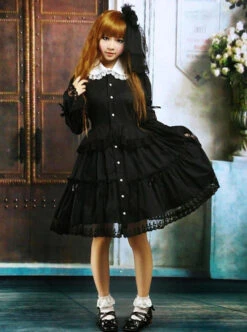 Black Lapel Ruffle Gothic Lolita Long Sleeve Dress 11 Black Lapel Ruffle Gothic Lolita Long Sleeve Dress -MIMY Lolita Shop 5 500x672 47