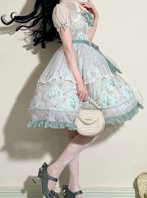 Lily Of The Valley Blossom Series Chiffon Lace Bowknot Pearl Chain Decoration Classic Lolita Sleeveless Dress Set 6 Lily Of The Valley Blossom Series Chiffon Lace Bowknot Pearl Chain Decoration Classic Lolita Sleeveless Dress Set - Image 4