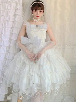 Snow Series JSK Solid Color Layered Pleated Lace Jacquard Star Embroidery Hem Bow Knot Decoration Sequin Pearl Classic Lolita Dress 19 Snow Series JSK Solid Color Layered Pleated Lace Jacquard Star Embroidery Hem Bow Knot Decoration Sequin Pearl Classic Lolita Dress -MIMY Lolita Shop 5 500x672 489