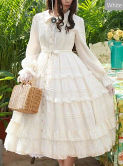 Elegant Little High Collar Jacquard Ruffle Long Sleeve Classic Lolita Long Style Dress -MIMY Lolita Shop 5 500x672 490