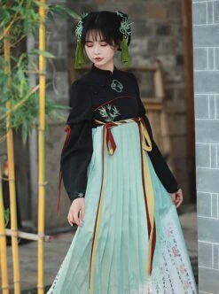 Orchid Pavilion Qushui Series Chinese Style Black Green Elegant Embroidered Printed Improved Confucian Skirt Fake Two-Piece Dress -MIMY Lolita Shop 5 500x672 494