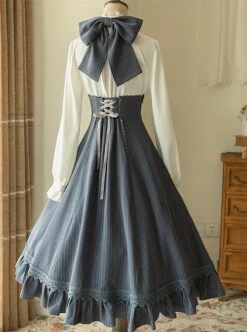 Elegant Slim Fit Detachable Halter Large Bow Striped Pocket Two-Wear Sling Classic Lolita Dress -MIMY Lolita Shop 5 500x672 499