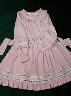 Elegant Cute Lace Pure Color Ruffles Classic Lolita Long Sleeve Dress -MIMY Lolita Shop 5 500x672 506
