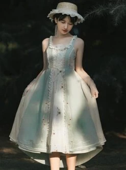 Vintage Gentle Rustic Style Square Neck Lace Decoration Flower Vines Embroidered Front Short Back Long Hem Classic Lolita Sleeveless Dress Set -MIMY Lolita Shop 5 500x672 509