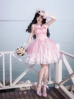 Rose Waltzes Series Pink Elegant Stereoscopic Rose Decoration Pink Gradient Hem Design Classic Lolita Sleeveless Dress -MIMY Lolita Shop 5 500x672 517