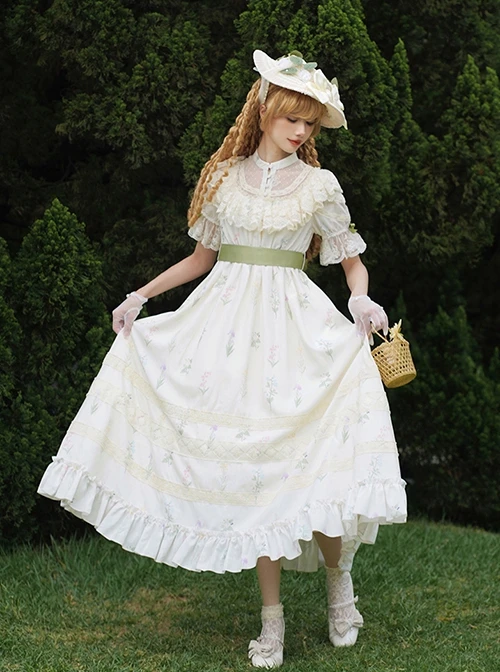 Light Green Fresh Lace Edward Collar Elegant Spring Campanula Phalaenopsis Print Imperial Dress Classic Lolita Dress 9 Light Green Fresh Lace Edward Collar Elegant Spring Campanula Phalaenopsis Print Imperial Dress Classic Lolita Dress - Image 7