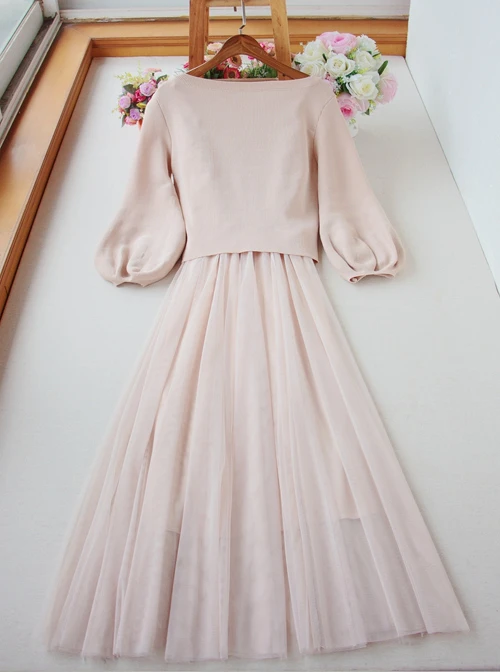 Retro Elegant Knitted Sweater And Gauze Sling Dress Set 4 Retro Elegant Knitted Sweater And Gauze Sling Dress Set - Image 2