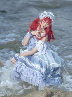 Gray Purple Classic Lolita Square Neck Lace Bowknot Decoration Short Sleeve Dress -MIMY Lolita Shop 5 500x672 540