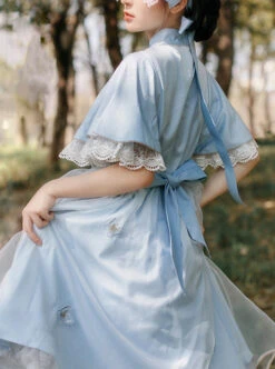 Iris Flower Series OP Butterfly Sleeve Embroidery Blue Classic Lolita Short Sleeve Dress -MIMY Lolita Shop 5 500x672 547