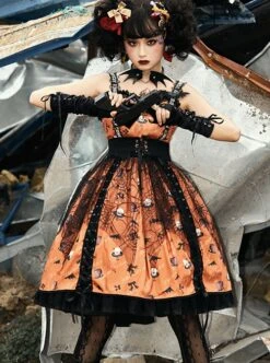 Sweet Cool Girly Halloween Clown Print Spider Web Decoration Lace Gothic Lolita Sleeveless Dress -MIMY Lolita Shop 5 500x672 55