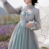 Gray Blue Chiffon Elegant JSK Classic Lolita High Waist Long Style Dress -MIMY Lolita Shop 5 500x672 553