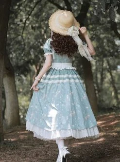 Blue Retro Print Plaid Stitching Cute Doll Collar Bowknot Embroidery Elegant Classic Lolita Short Sleeved Dress -MIMY Lolita Shop 5 500x672 558