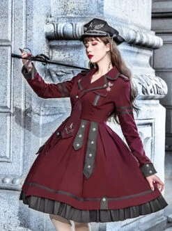 The Battle Of The Jedi Series OP Pure Color Military Style Lolita Red Black Autumn Winter Long Sleeve Dress -MIMY Lolita Shop 5 500x672 559