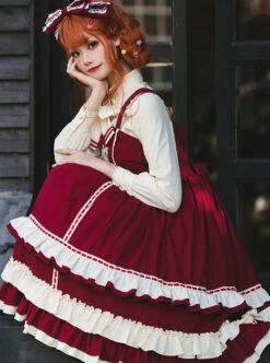 Miss Betty Series Red Vintage Court Bow Lace Ribbon Decorated Ruffle Hem Classic Lolita Sleeveless Dress 9 Miss Betty Series Red Vintage Court Bow Lace Ribbon Decorated Ruffle Hem Classic Lolita Sleeveless Dress -MIMY Lolita Shop 5 500x672 560