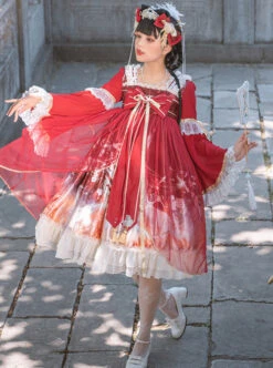 Chinese Style Red-crowned Crane Printing Classic Lolita Long Sleeve Dress -MIMY Lolita Shop 5 500x672 568