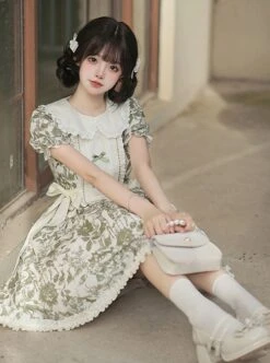 Secret Garden Series Elegant Fresh Doll Collar Bowknot Decorated Green Plant Printed Ruffle Hem Classic Lolita Puff Sleeve Dress 13 Secret Garden Series Elegant Fresh Doll Collar Bowknot Decorated Green Plant Printed Ruffle Hem Classic Lolita Puff Sleeve Dress -MIMY Lolita Shop 5 500x672 571