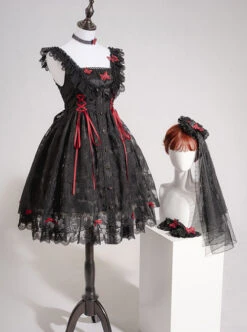Floating Moon Dark Night Series JSK Dark Night Black Organza Gothic Lolita Sling Dress -MIMY Lolita Shop 5 500x672 58