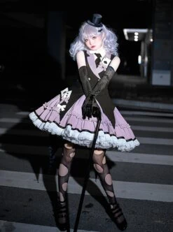 Black-Purple Cute Sweet Handsome Cool Metal Decoration Solitaire Bow-Knot Swallowtail Sleeveless Punk Lolita Dress -MIMY Lolita Shop 5 500x672 588